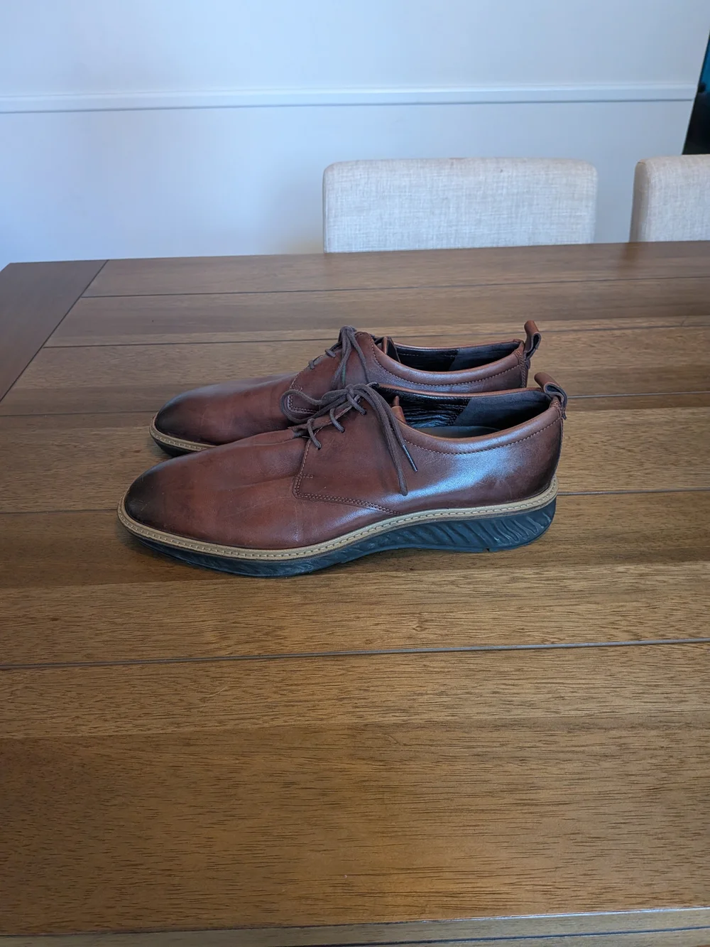 ECCO ST.1 Hybrid Men's Leather Plain Toe Derby Shoes Brown Size 12 12.5 Luxury